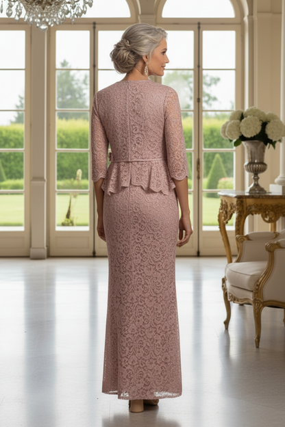 Elegant Two-Piece Lace Dress with Peplum Jacket