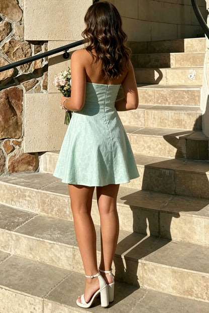 Strapless Floral Jacquard A-Line Mini Dress