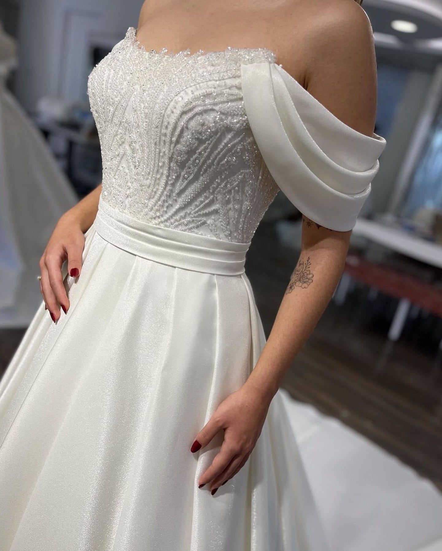 Beaded Off-the-Shoulder Corset Back Wedding Dress