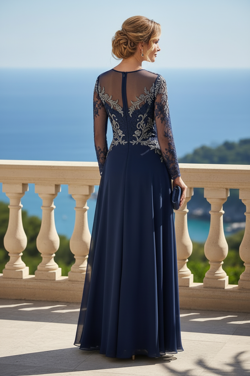 Illusion Lace Long Sleeve A-Line Evening Gown