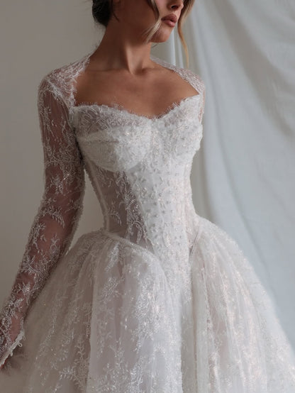 Lace Corset Long Sleeve Ball Gown Wedding Dress