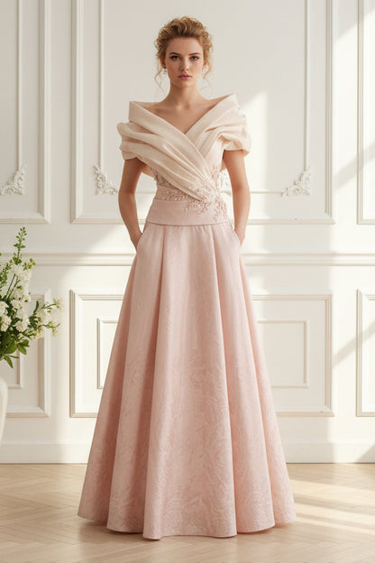 Off-the-Shoulder Jacquard A-Line Gown with Pockets