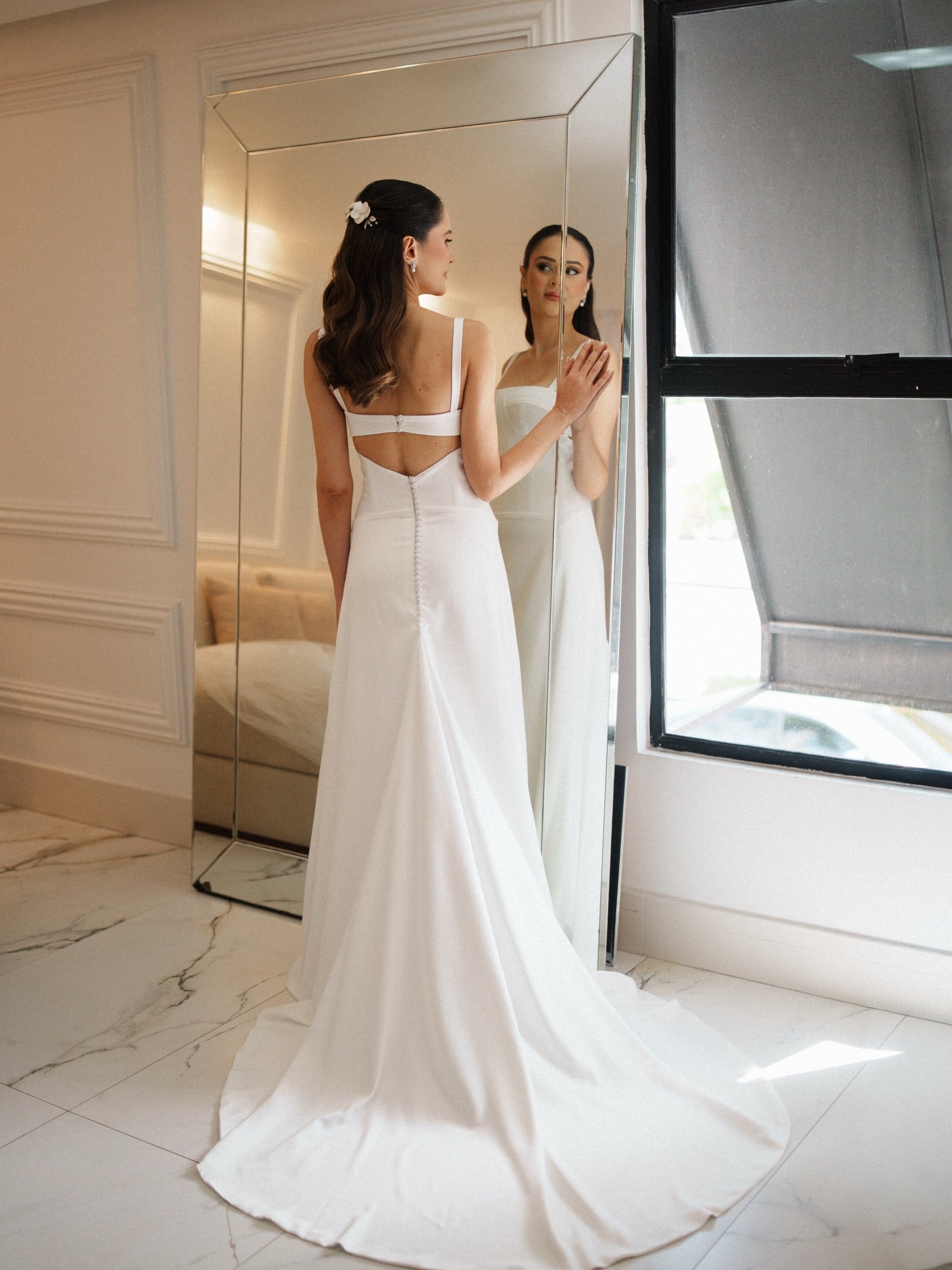 Minimalist Crepe Wedding Dress with Open Back
