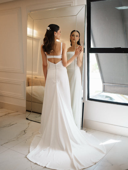 Minimalist Crepe Wedding Dress with Open Back