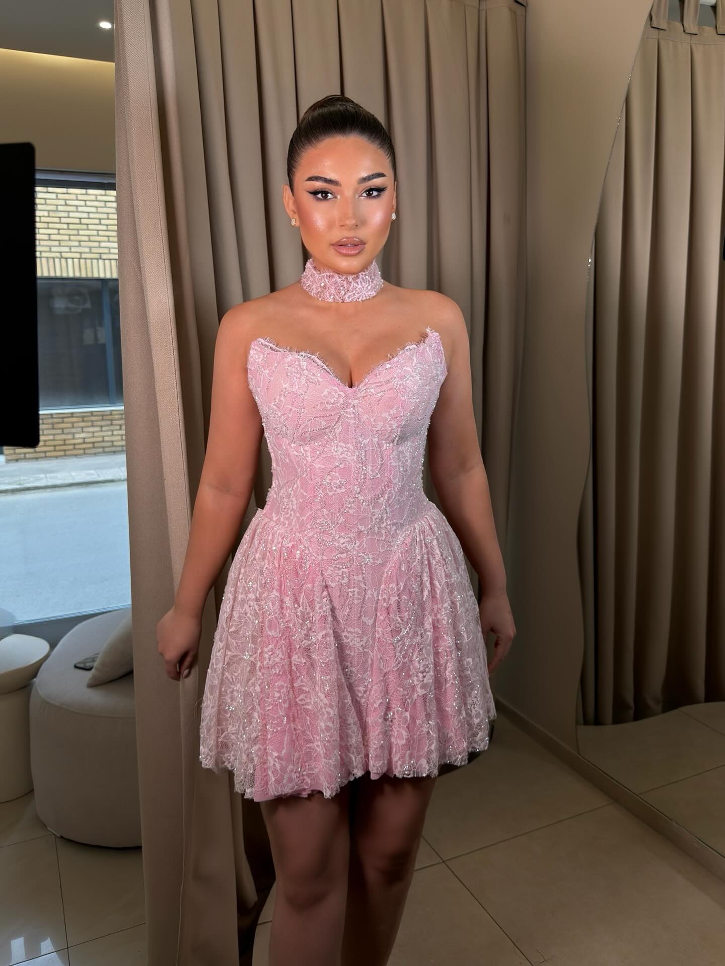 Strapless Sweetheart Lace Corset Mini Dress