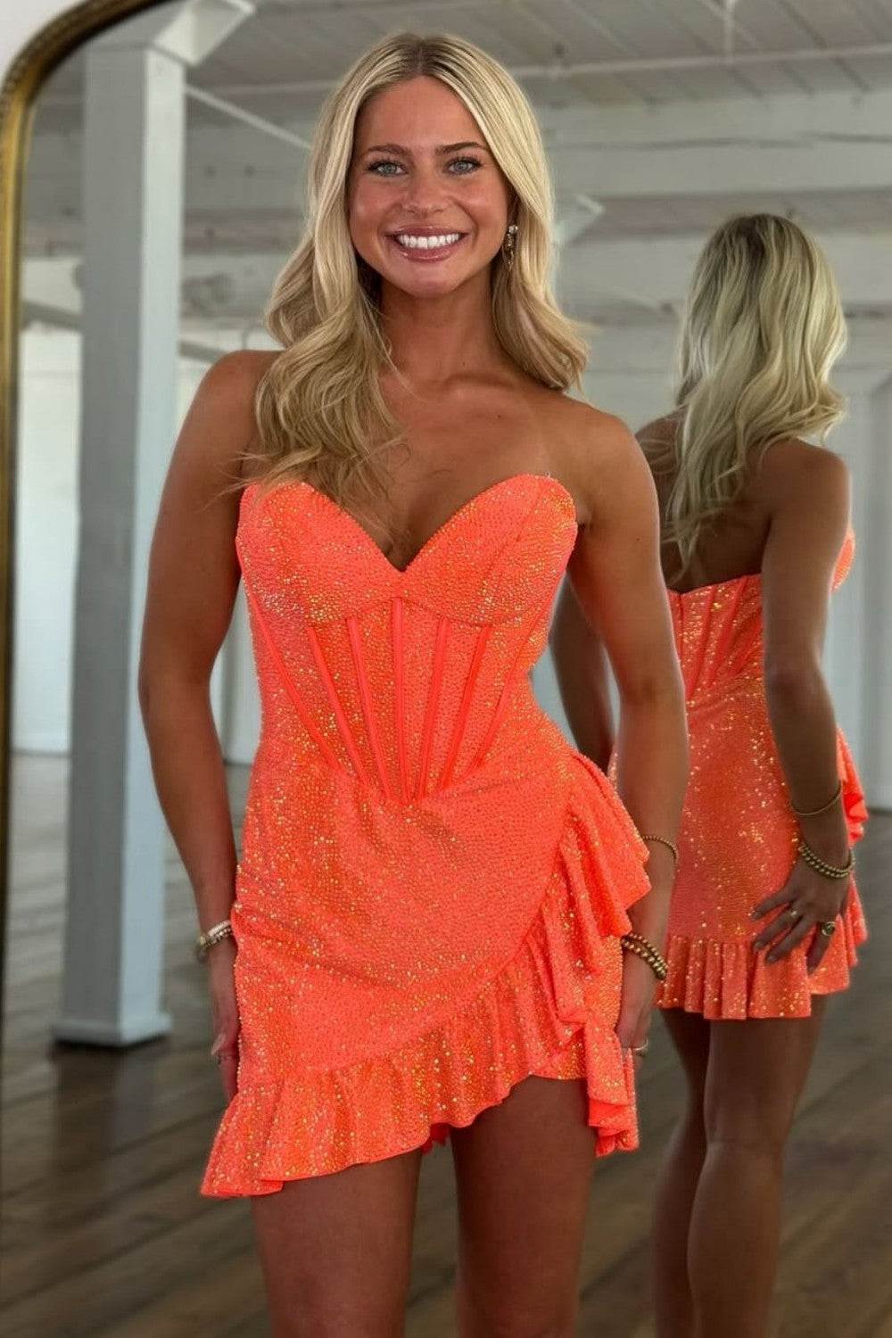 Strapless Sweetheart Rhinestone Corset Mini Dress