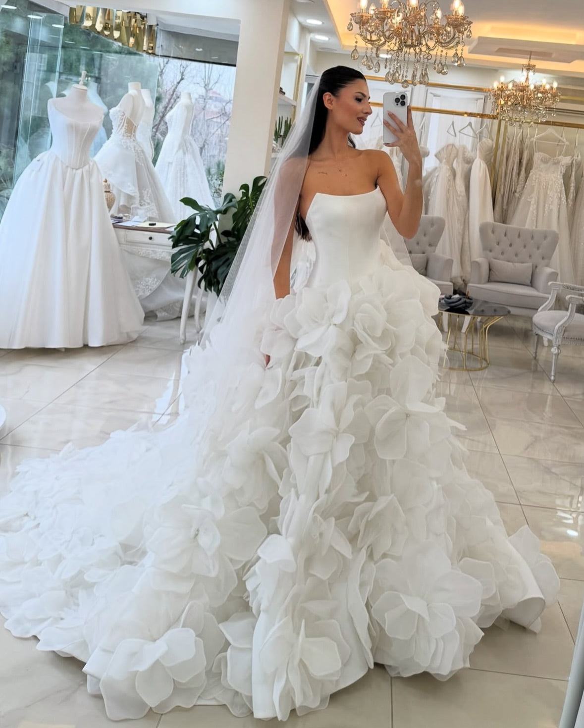 Strapless Corset Wedding Dress with 3D Floral Skirt