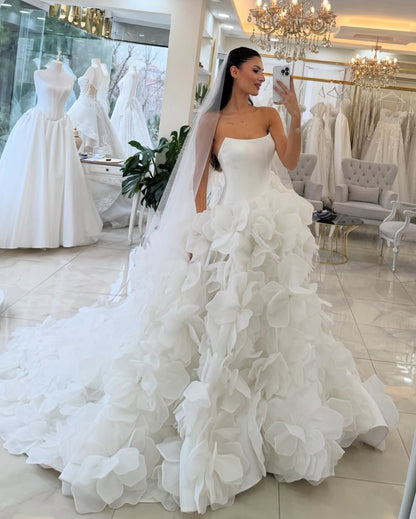 Strapless Corset Wedding Dress with 3D Floral Skirt