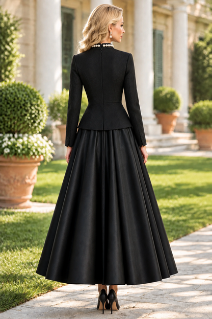 High-Neck Zip-Front Jacket and Full A-Line Skirt Set