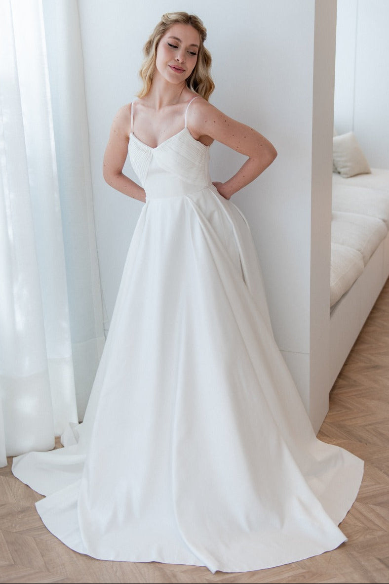 Minimalist Satin A-Line Wedding Dress with Pockets