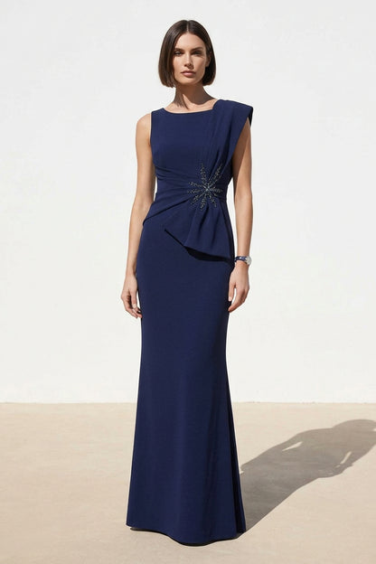 Beaded Starburst Draped Column Gown