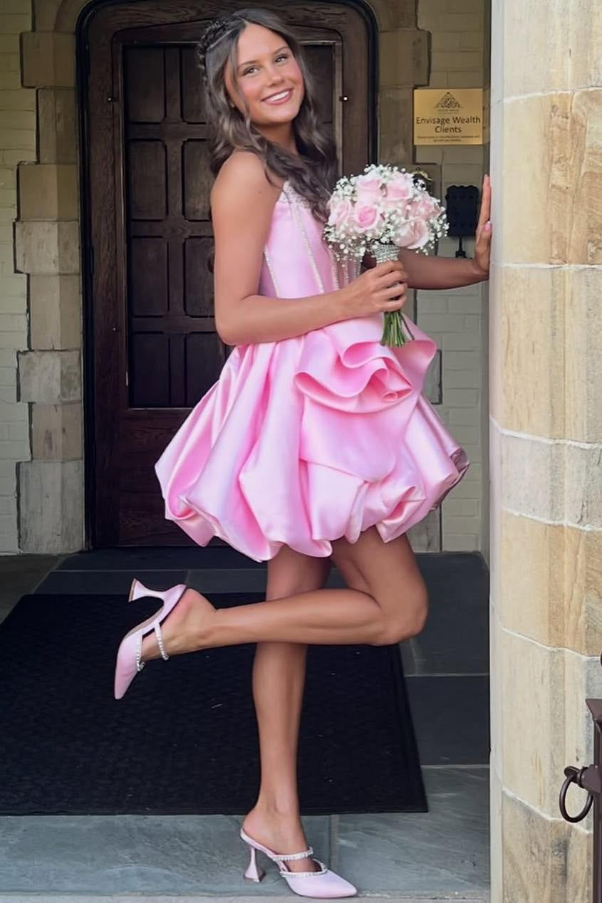 Strapless Sweetheart Pearl Corset Bubble Mini Dress
