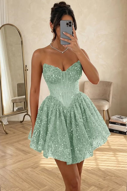 Strapless Sweetheart Sequin Corset Homecoming Dress