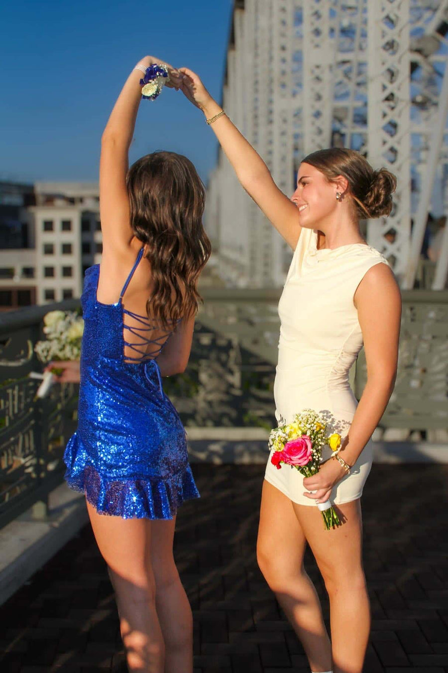 Cowl Neck Sequin Lace-Up Asymmetric Mini Dress