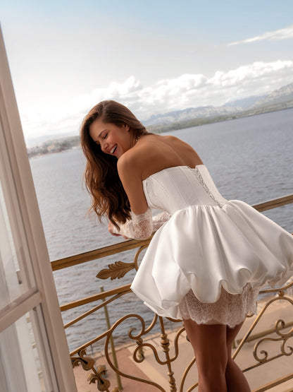 Strapless Corset Bubble Mini Wedding Dress