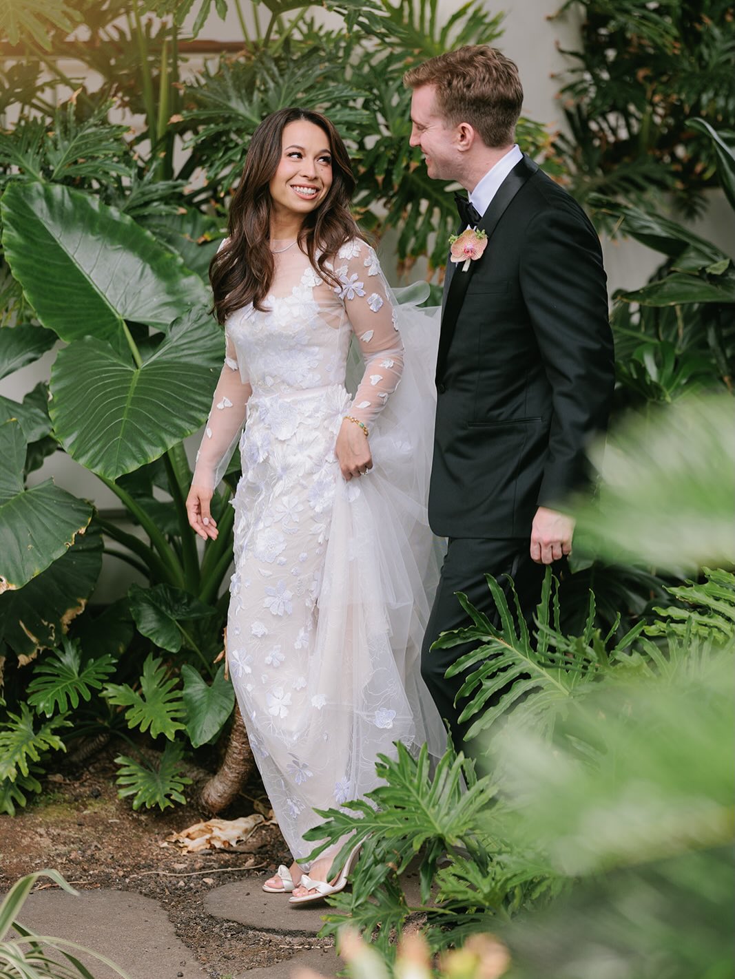 Illusion Long Sleeve 3D Floral Wedding Dress