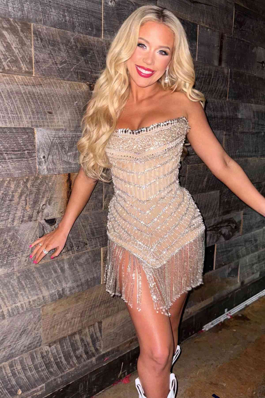 Strapless Beaded Corset Fringe Mini Dress