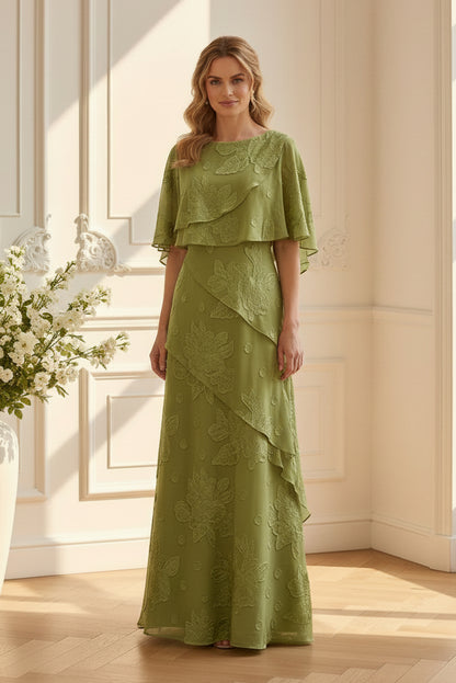 Embroidered Capelet A-Line Evening Gown