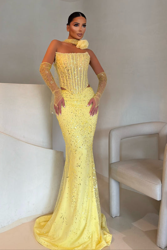 Strapless Corset Mermaid Gown with Matching Gloves