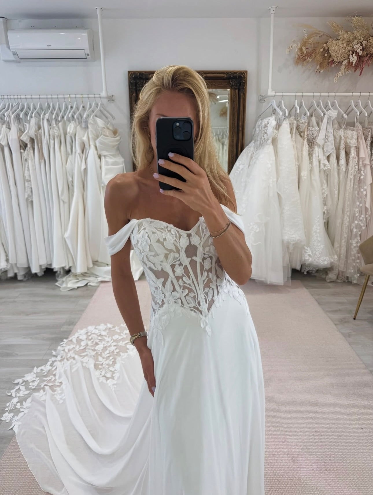 Off-the-Shoulder Corset A-Line Wedding Dress