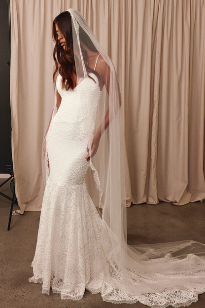 Backless Lace Mermaid Wedding Dress with Court Train