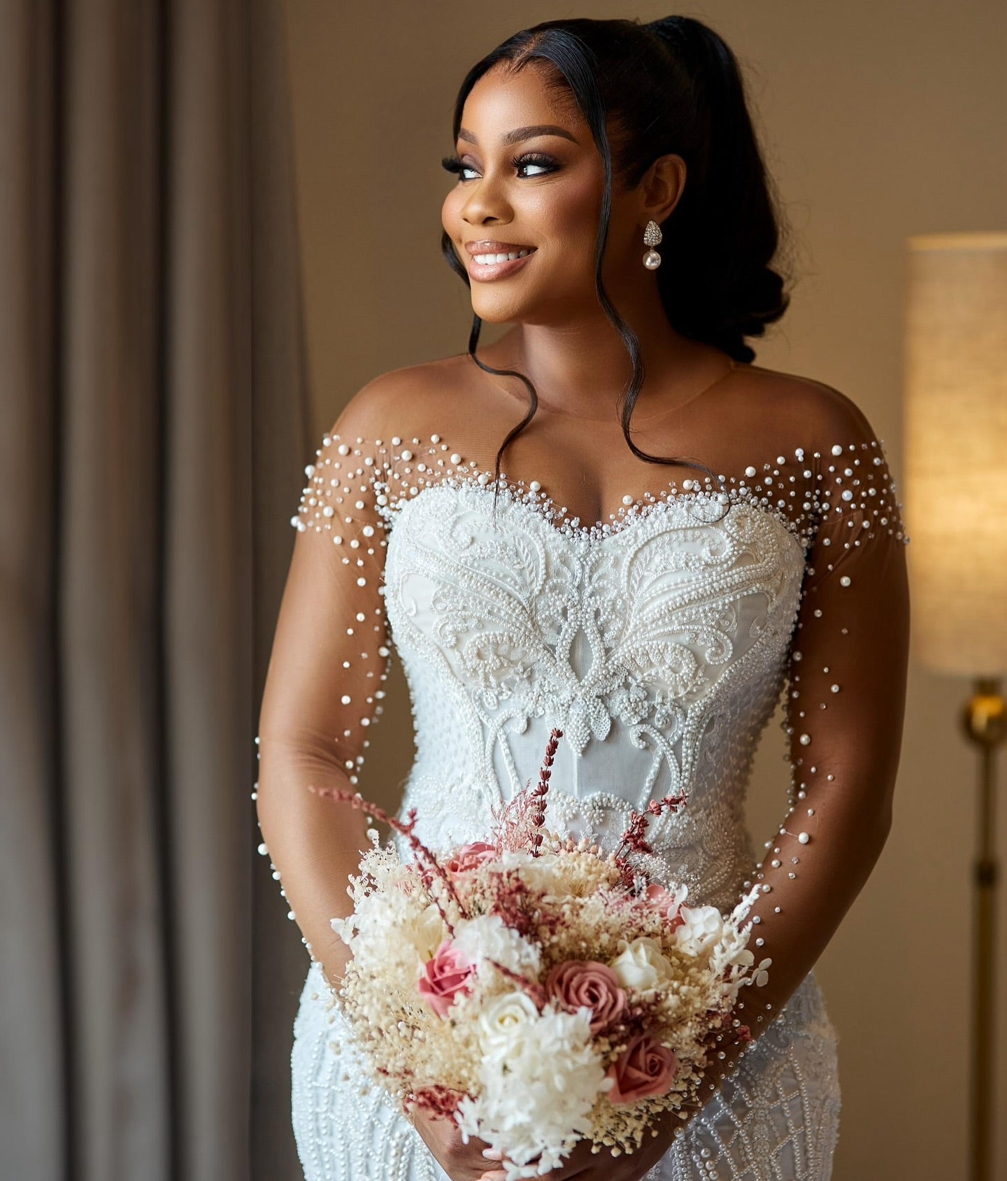 Illusion Long Sleeve Lace Mermaid Wedding Gown