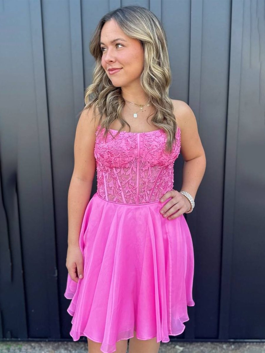 Strapless Lace Corset Mini Dress with Lace-Up Back
