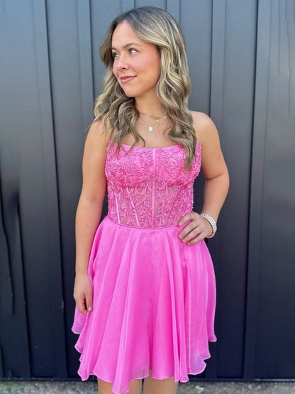 Strapless Lace Corset Mini Dress with Lace-Up Back