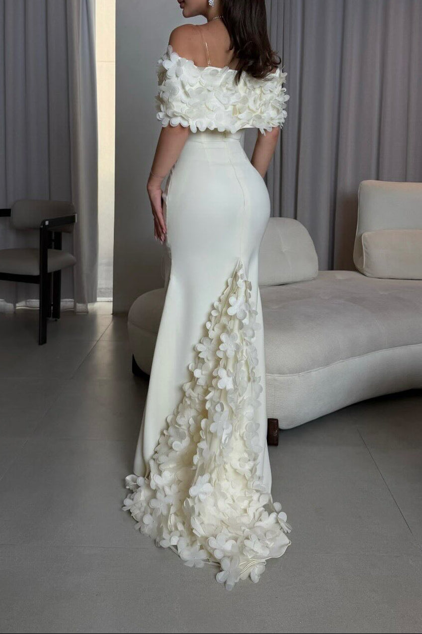 Off-the-Shoulder 3D Floral Mermaid Evening Gown
