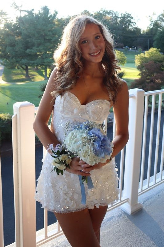 Strapless Sweetheart 3D Floral Sequin Mini Dress