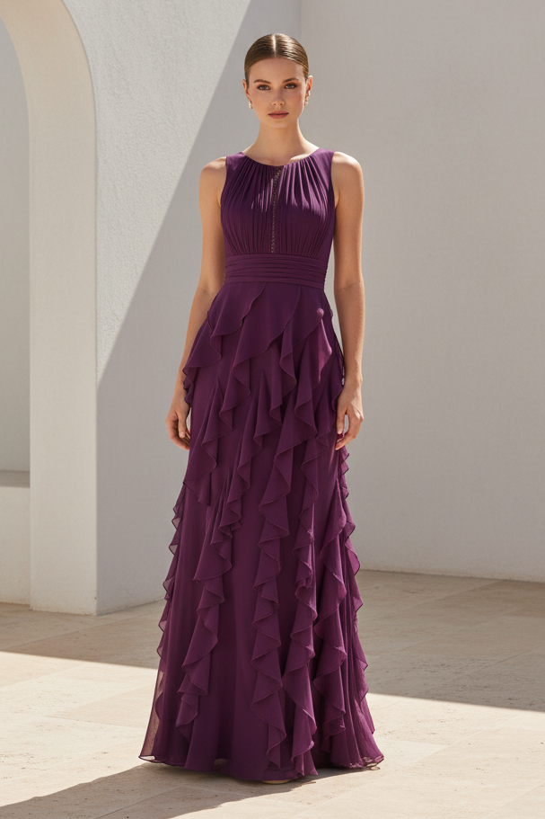 Sleeveless Ruffle Chiffon Evening Gown