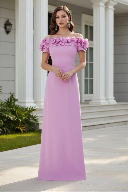 Off-the-Shoulder 3D Floral Column Gown