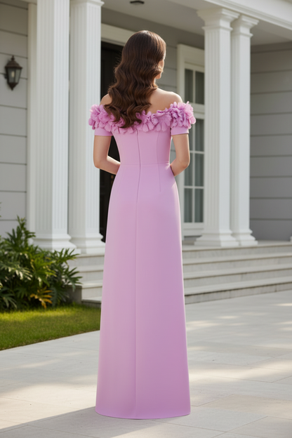 Off-the-Shoulder 3D Floral Column Gown