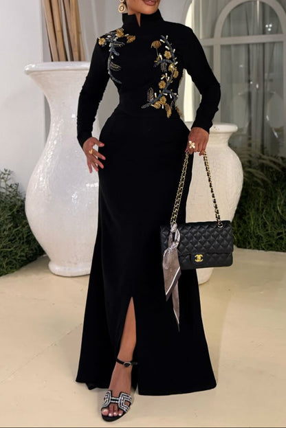 High Neck Embroidered Mermaid Evening Gown
