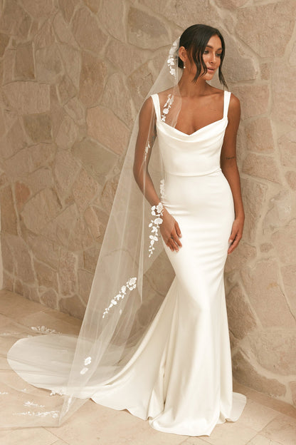 Cowl Neck Mermaid Wedding Dress with Low Back