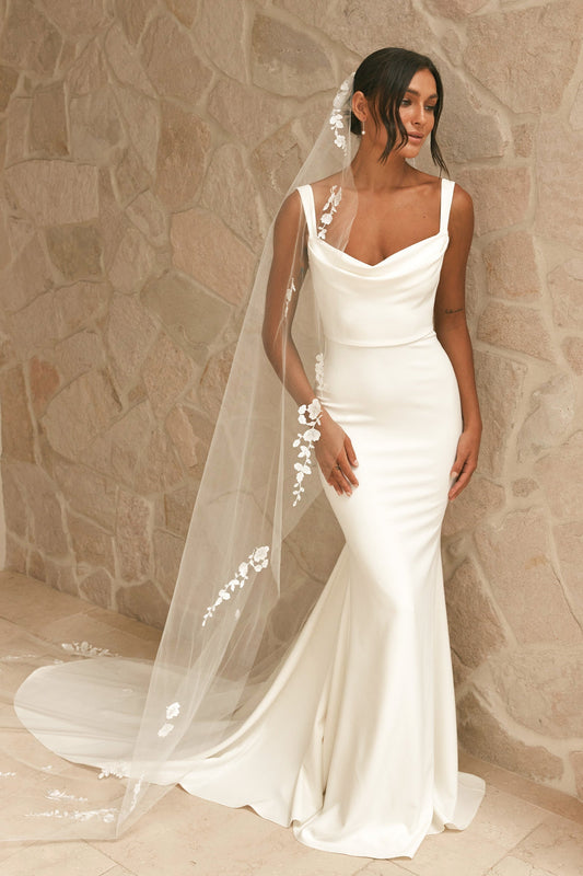 Cowl Neck Mermaid Wedding Dress with Low Back