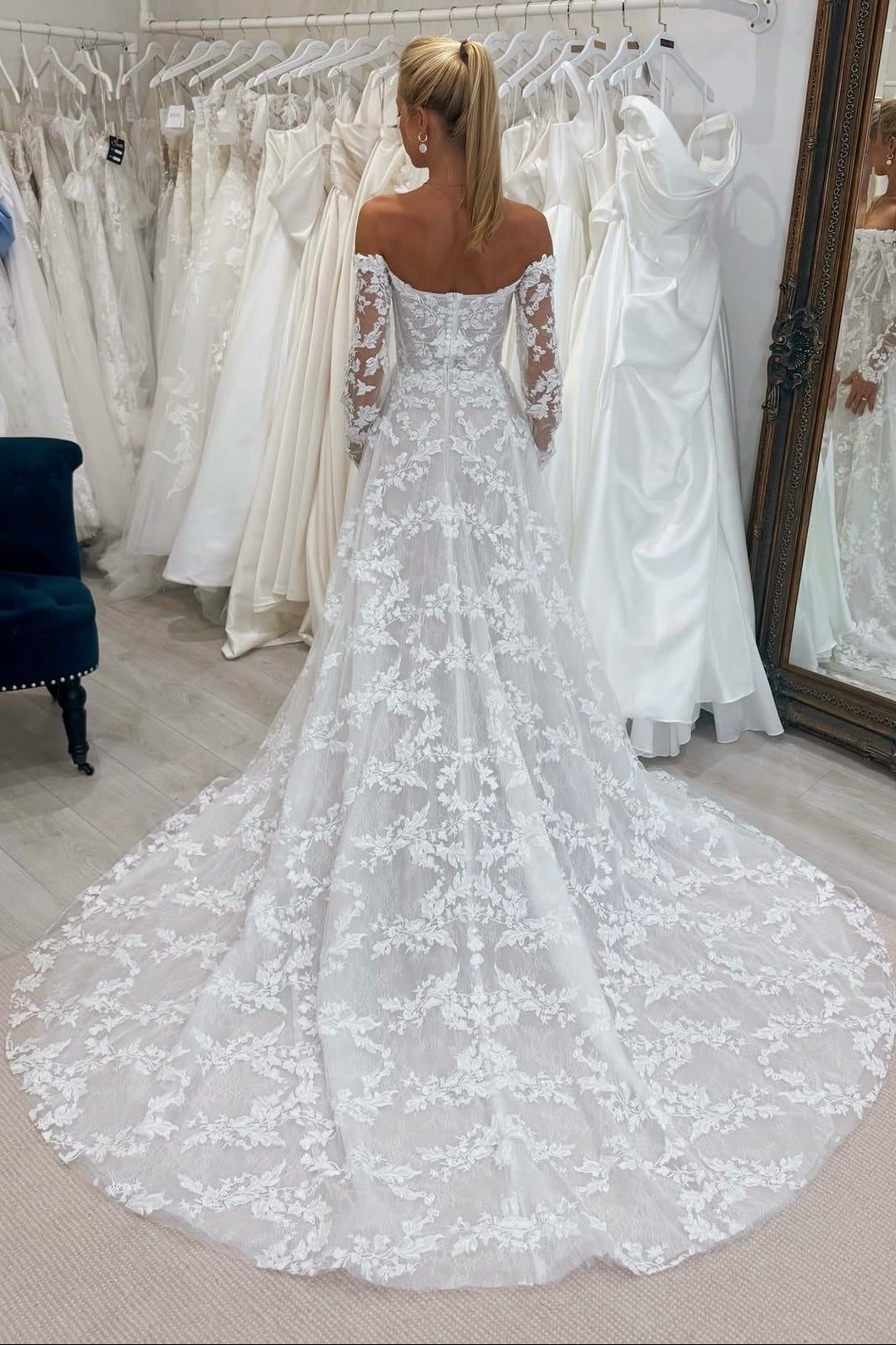 Off-the-Shoulder Lace A-Line Wedding Dress