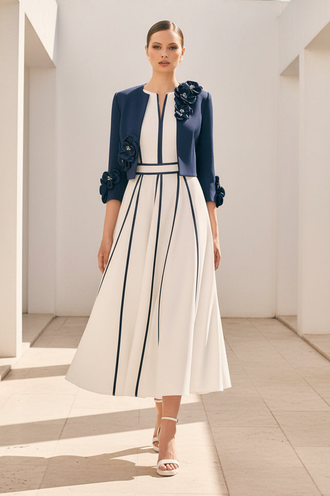 Elegant A-Line Midi Dress with Matching Jacket