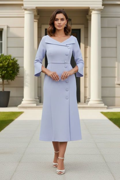 Asymmetric Neckline 3/4 Sleeve Midi Dress