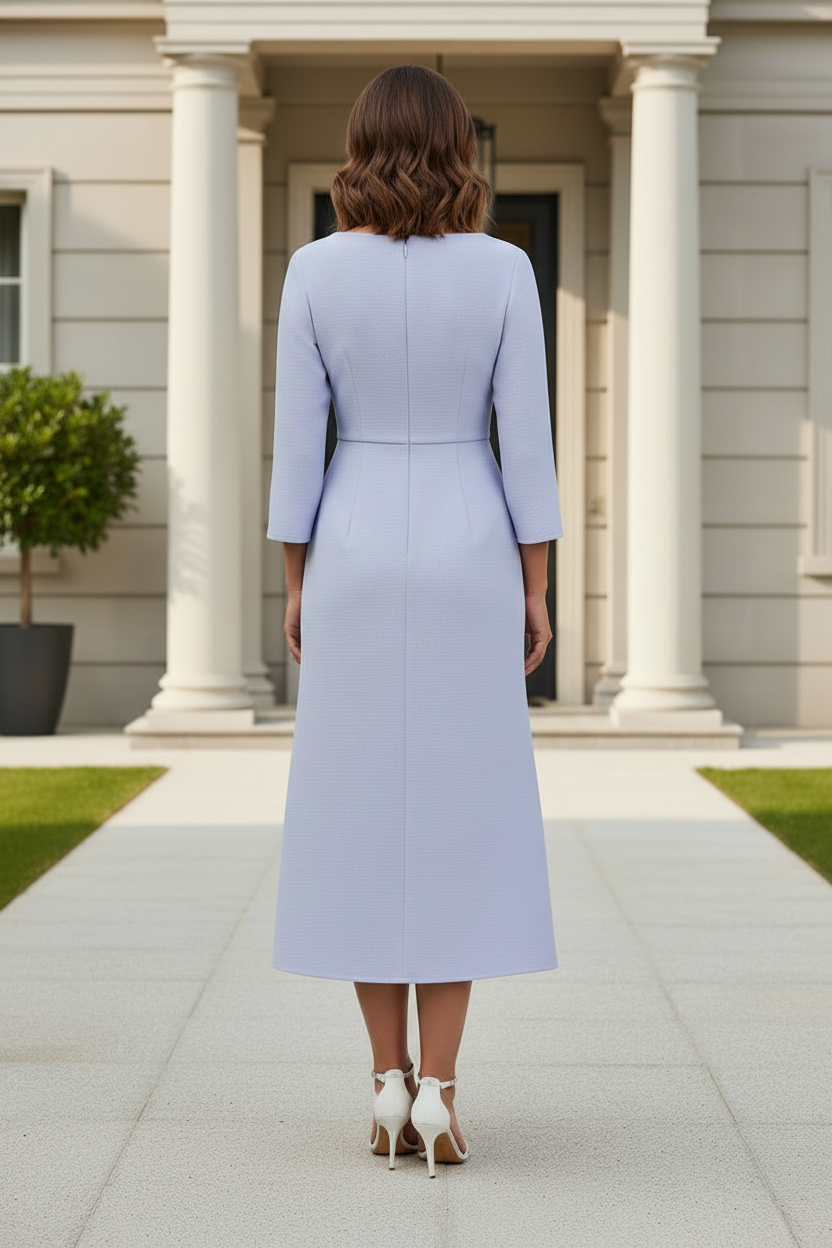 Asymmetric Neckline 3/4 Sleeve Midi Dress