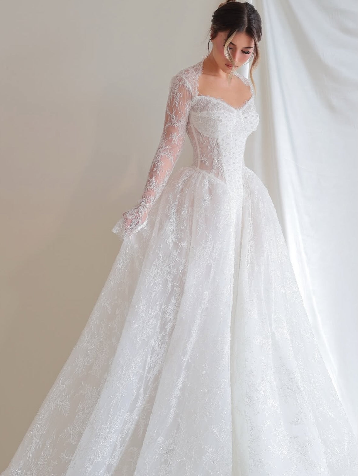 Lace Corset Long Sleeve Ball Gown Wedding Dress