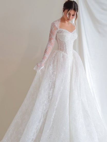 Lace Corset Long Sleeve Ball Gown Wedding Dress