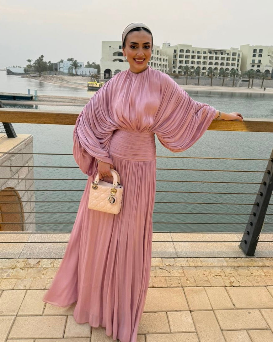 Pleated Batwing Sleeve Maxi Dress