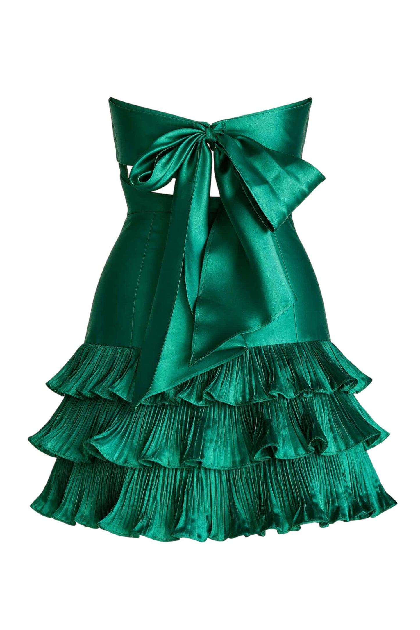 Strapless Tiered Pleated Mini Dress with Back Bow