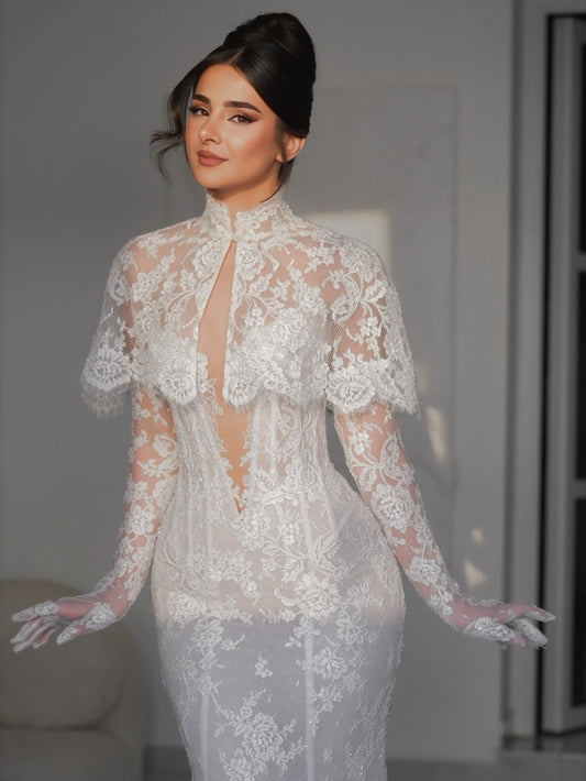 Illusion High Neck Lace Mermaid Bridal Gown