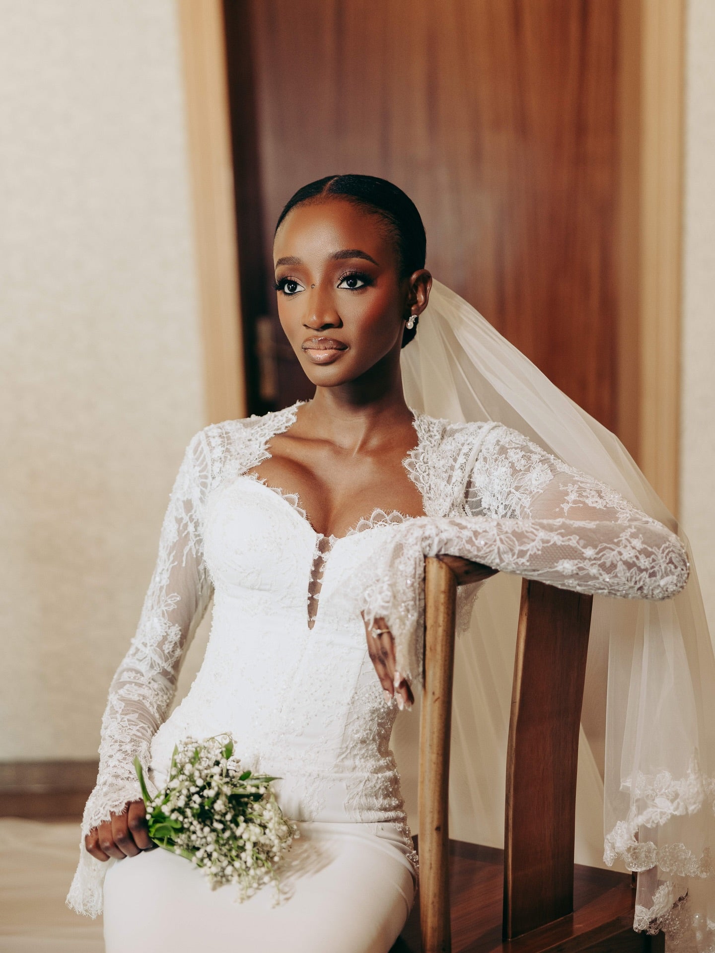 Mermaid Wedding Dress with Long Lace Bell Sleeves