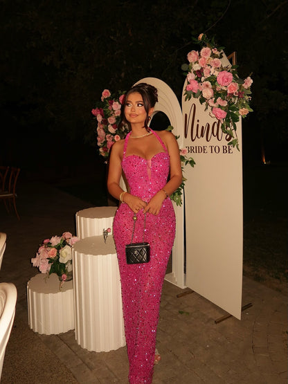 Halter Neck Sequin Floor-Length Dress