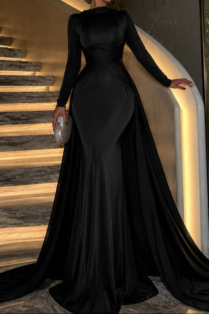 High-Neck Mermaid Evening Gown with Lace Illusion Back