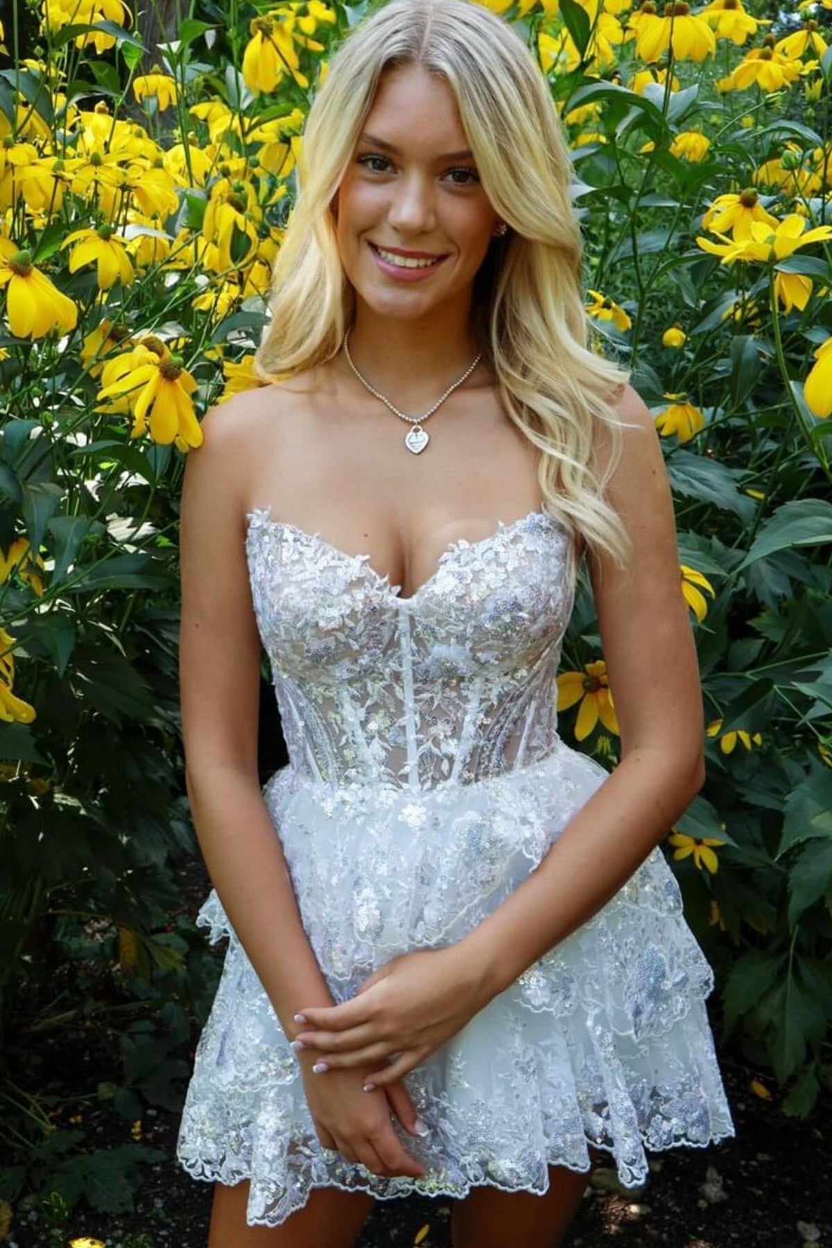 Strapless Corset Tiered Lace Mini Dress