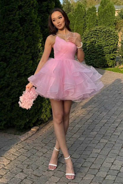 Tiered Ruffle Tulle Mini Dress with Lace-Up Back